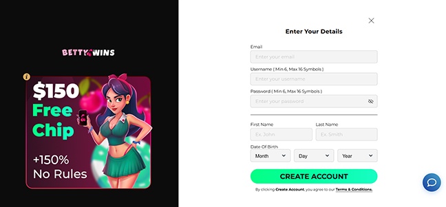 BettyWins Casino – No Deposit Bonus
