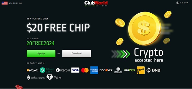 Club World Casino - No Deposit Cash Bonus
