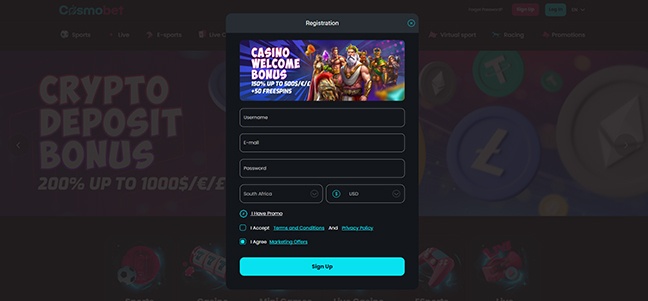 CosmoBet Casino – Match Deposit Bonus