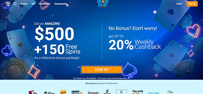 Craze Play Casino - Deposit Match Bonus