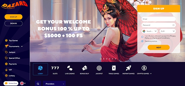 Dazard Casino - Deposit Match Bonus with Free Spins