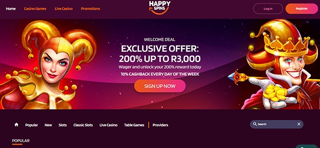 HappySpins Casino - Deposit Match Bonus