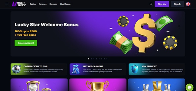 HashLucky Casino - Match Deposit Cash and Free Spins