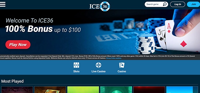 Ice36 Casino – Match Deposit Cash and Free Spins