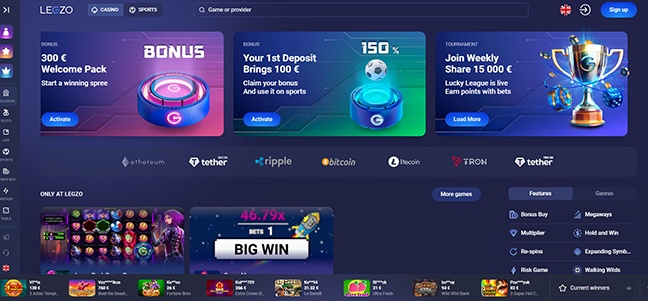 Legzo Casino - Match Deposit Bonus