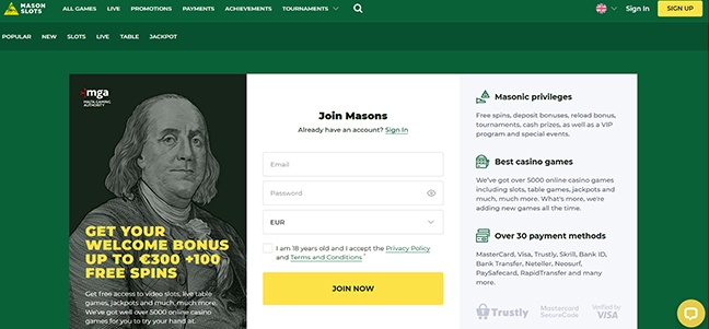 Mason Slots Casino – No Deposit Bonus