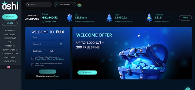 Oshi Casino - Welcome Bonus Package