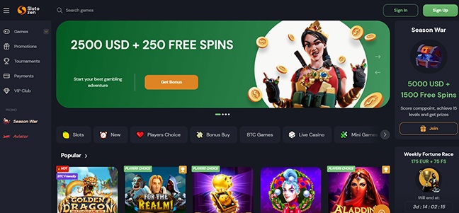 Slotozen Casino - Deposit Match Bonus with Free Spins