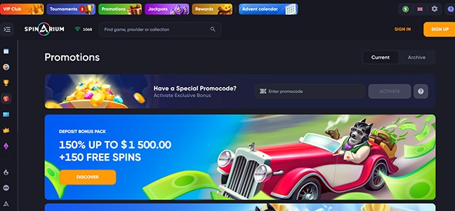 Spinarium Casino – No Deposit Bonus