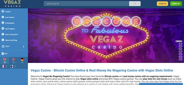 Vegaz Casino – No Deposit Free Spins