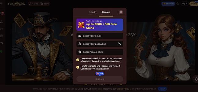 VinciSpin Casino – No Deposit Bonus