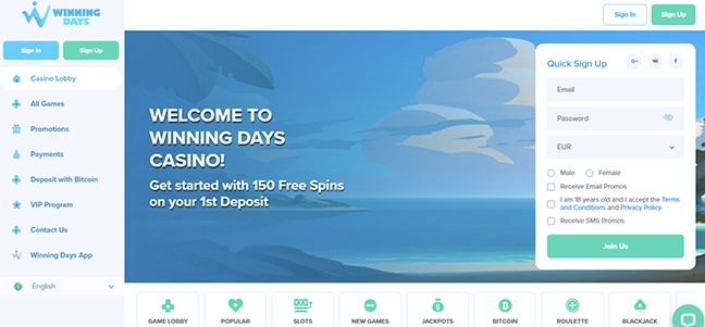 Winning Days Casino – Deposit Match Bonus