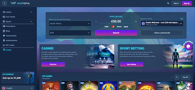 Wintopia Casino - Deposit Match Bonus